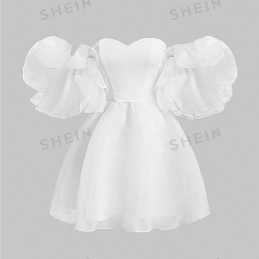 SHEIN White Puff Sleeve Sweetheart Mini Dress